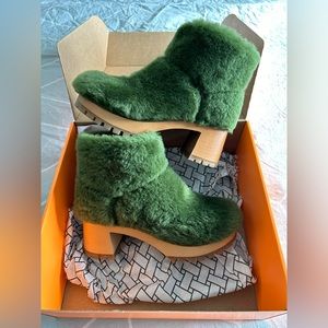 Swedish Hasbeens Green Fluff Bootie